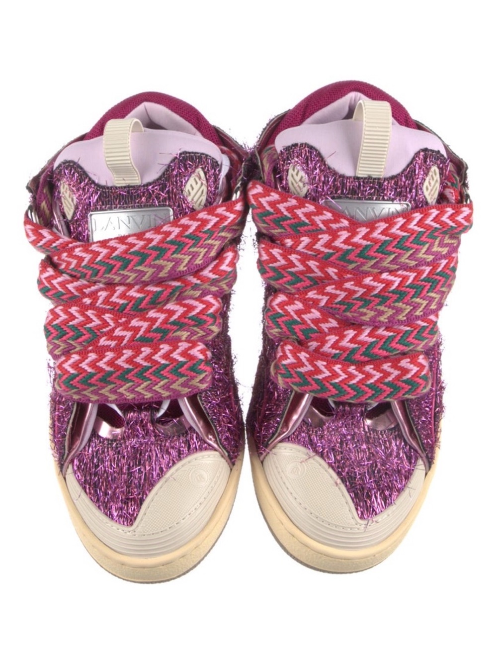 Lanvin Metallic Fuchsia Glitter Sneakers with Multicolor Chevron Laces